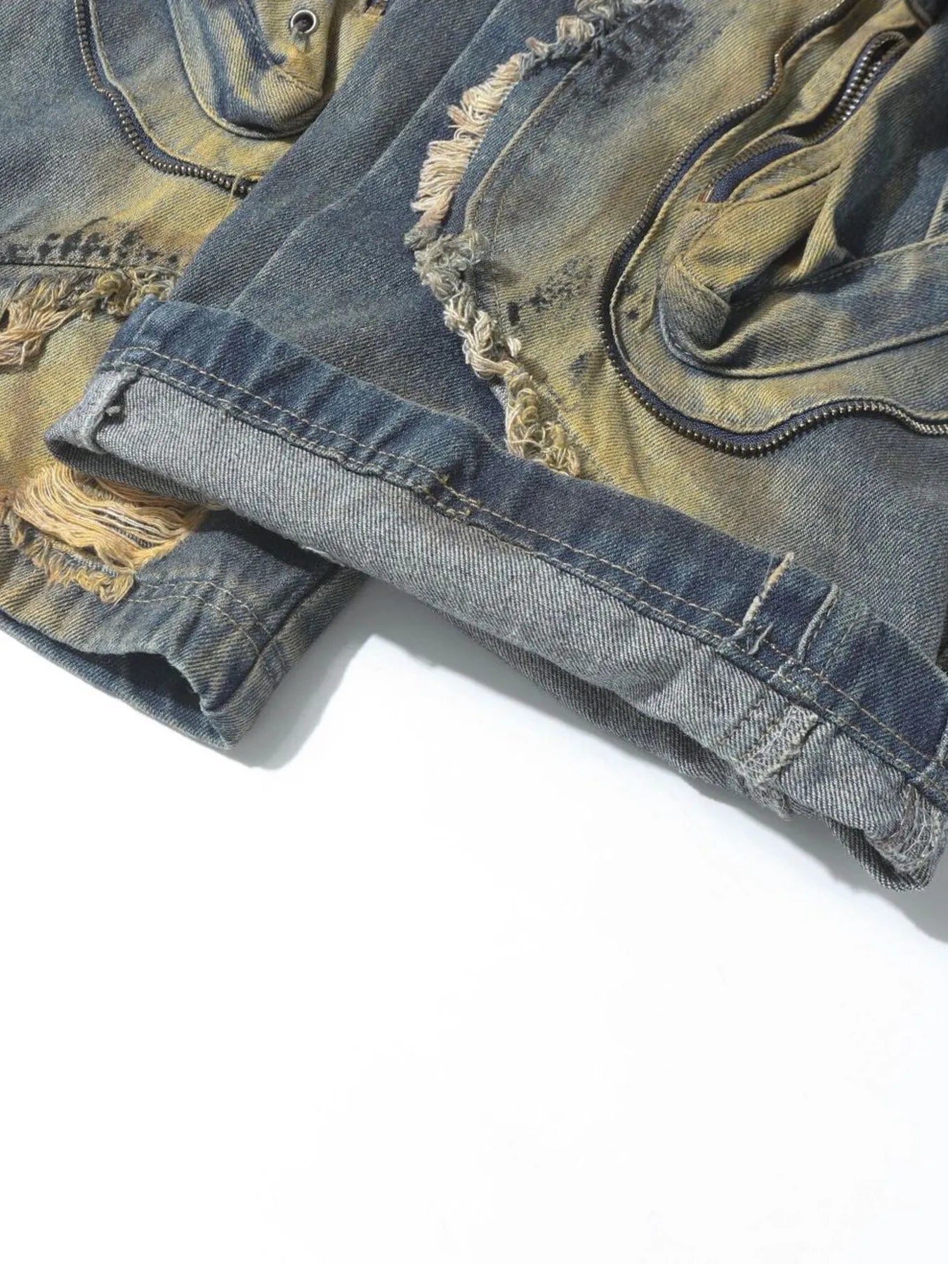 Jean cargo homme effet usé avec déchirures artistiques   Elégance District
