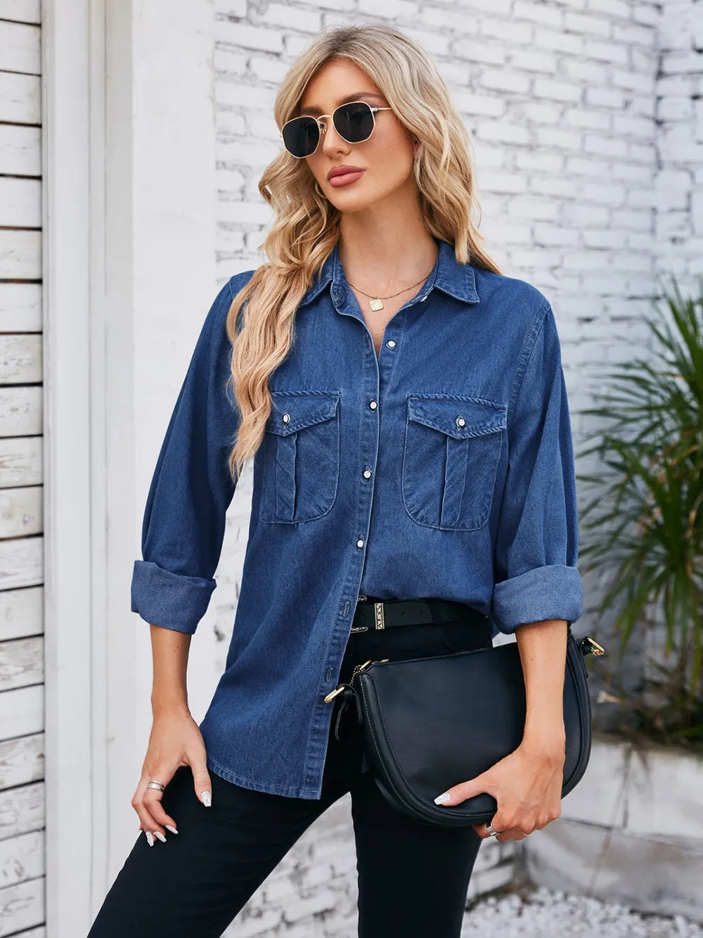 Veste en jean à col boutonné   Elégance District