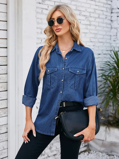 Veste en jean à col boutonné   Elégance District