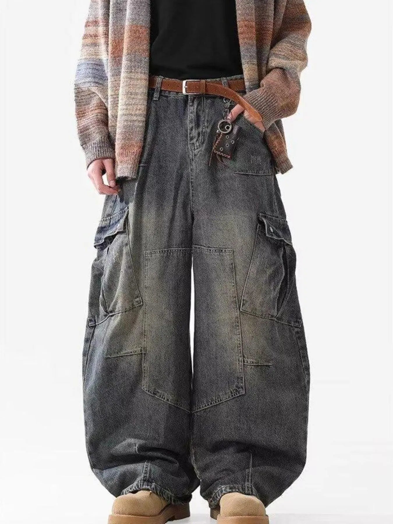 Jean cargo à jambes larges pour hommes, grandes tailles  Elégance District