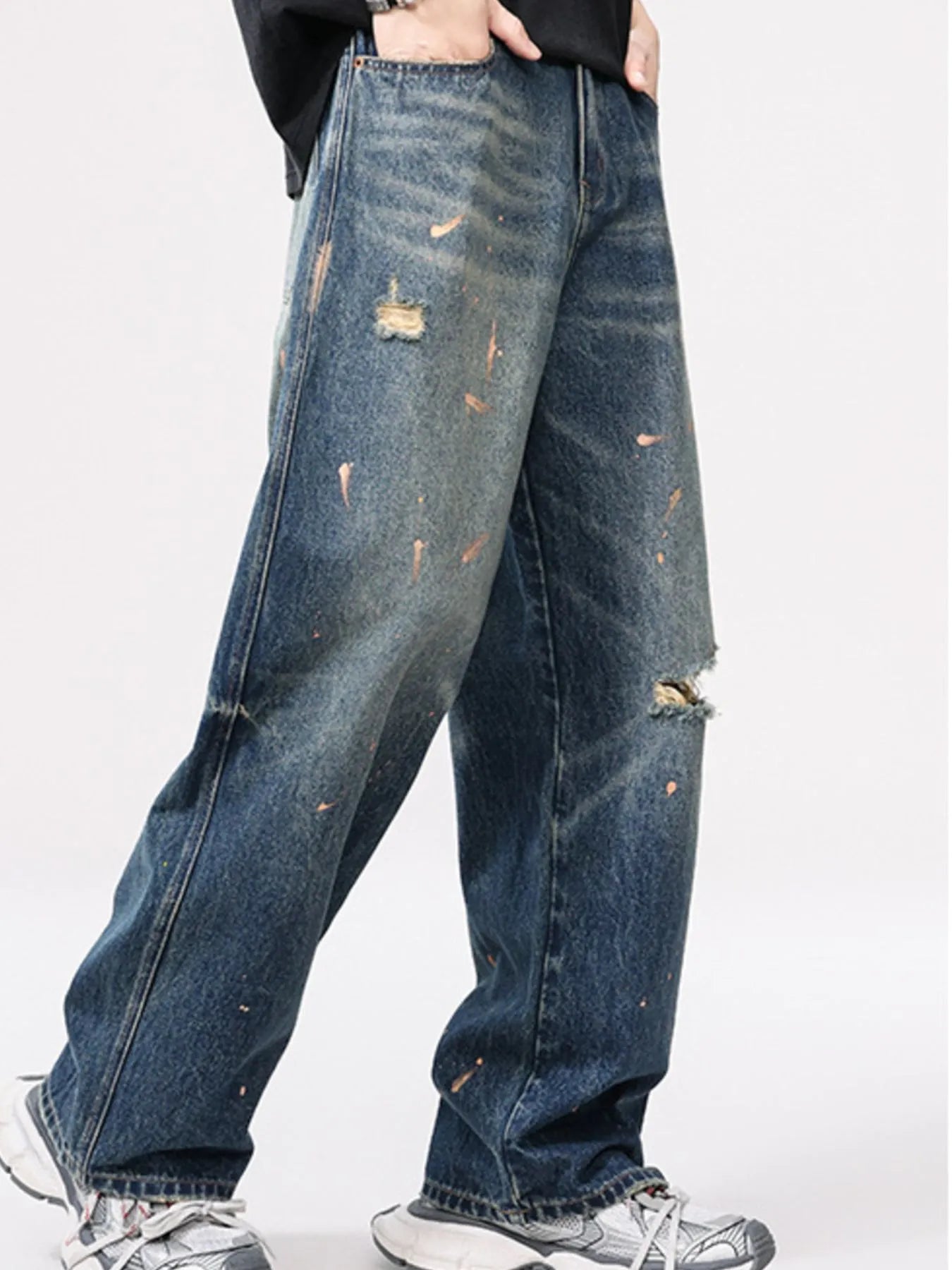 Jean vintage à jambes larges et effet usé  grandes tailles  Elégance District