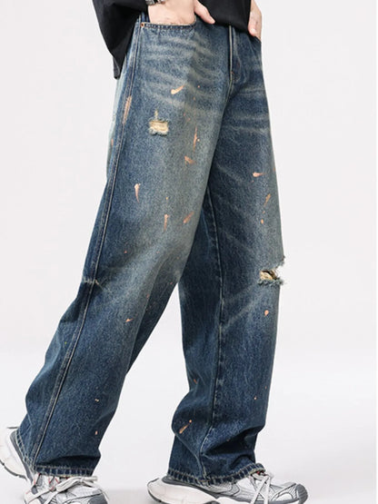 Jean vintage à jambes larges et effet usé  grandes tailles  Elégance District