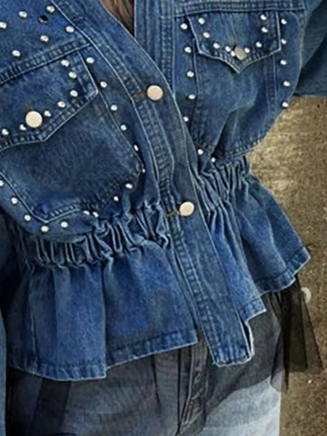 Veste  jean boutonnée cloutée  Elégance District
