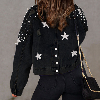 Veste en jean à détails de perles    Elégance District