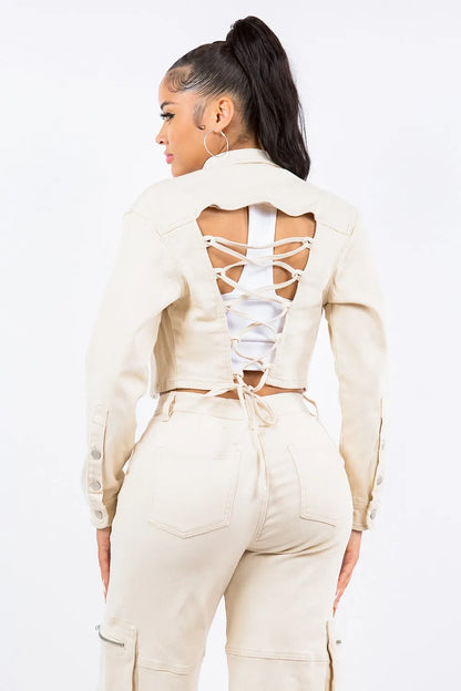 Veste courte à lacets dans le dos American Bazi   Elégance District