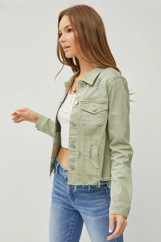 Veste  jean courte boutonnée à ourlet brut, grande taille   RISEN  
