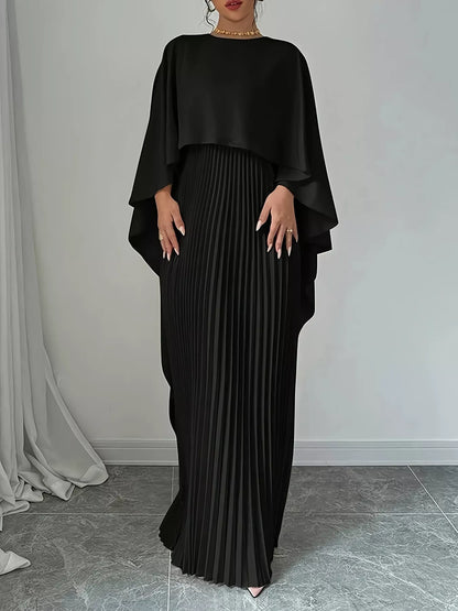 Robe longue plissée cape [angle] élégante femme - Élégance District