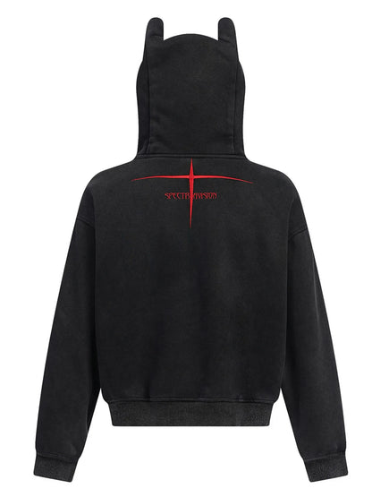 Sweat à capuche zippé avec cornes de diable   Elégance District