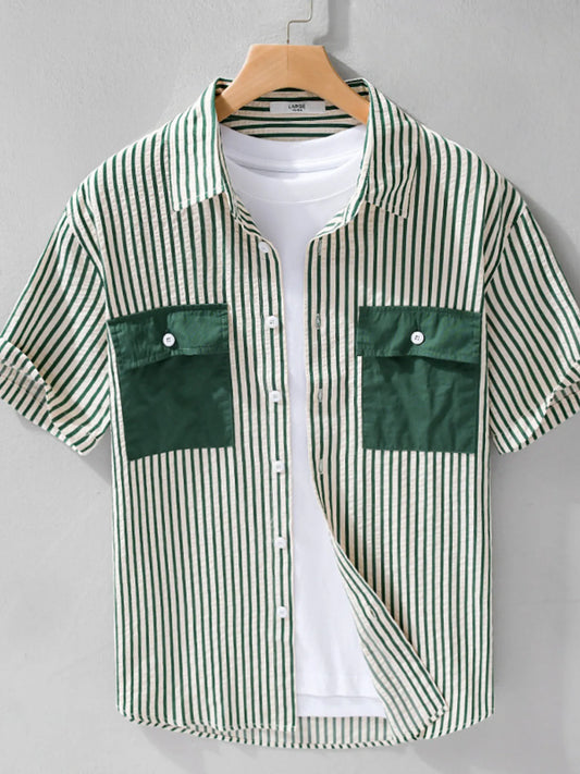 Chemise rayée à manches courtes pour homme grande taille   Elégance District