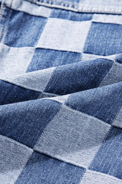 Veste  jean à carreaux boutonnée à manches longues   Elégance District