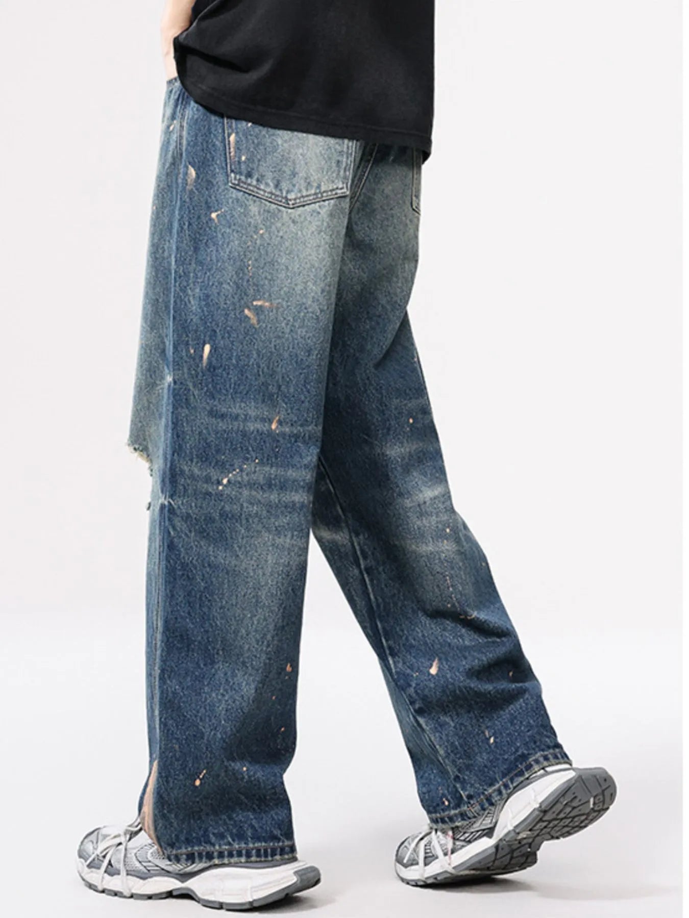 Jean vintage à jambes larges et effet usé  grandes tailles  Elégance District