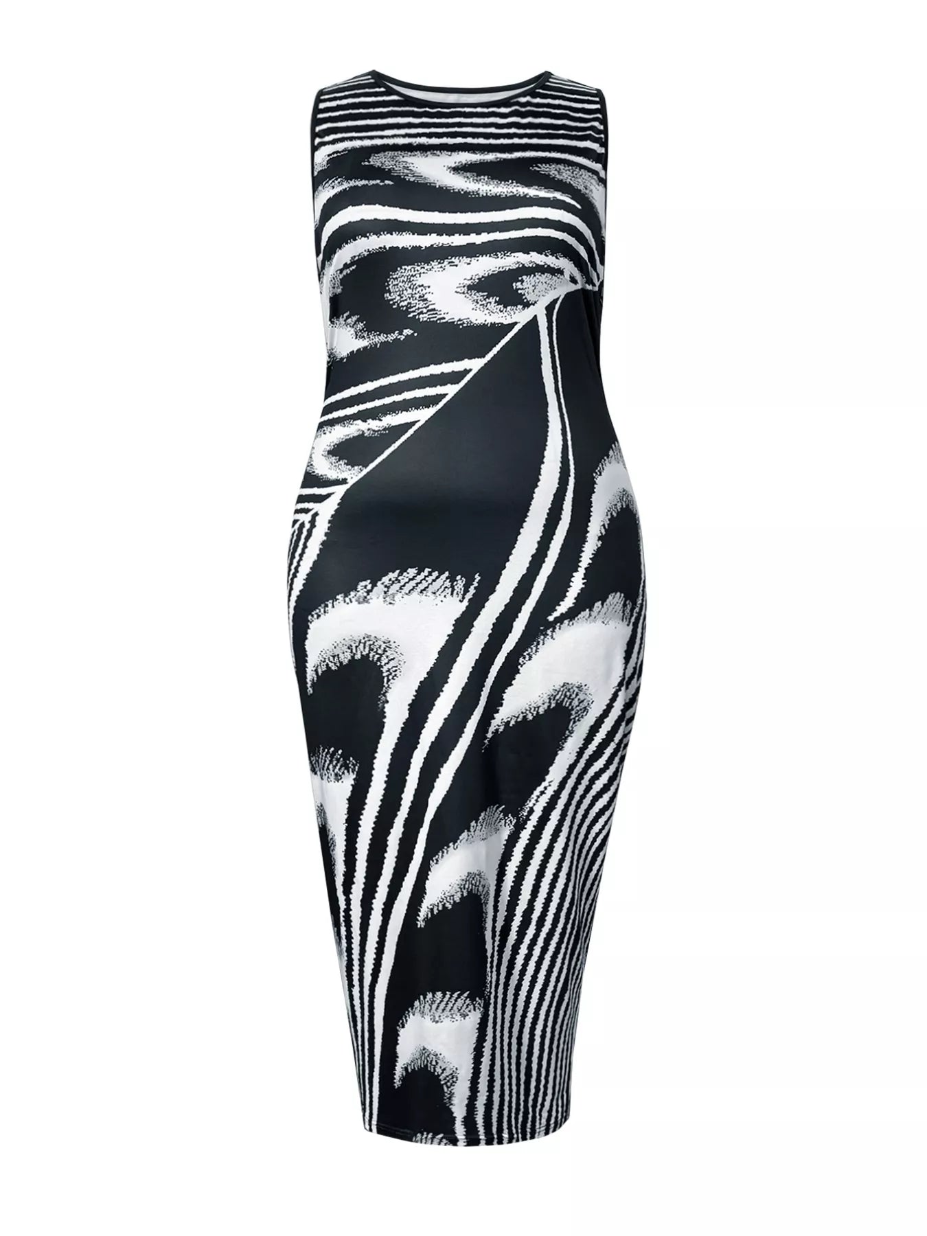 Robe longue moulante imprimé abstrait sans manches - Elégance 