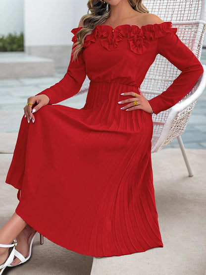 Robe midi plissée à volants épaules dénudées - Élégance District 