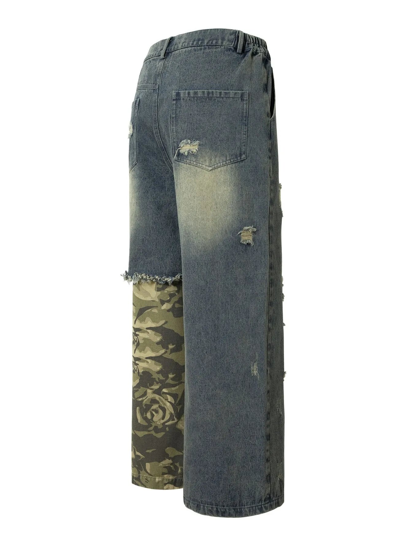 Jean homme à jambes larges, patchwork camouflage délavé  Elégance District