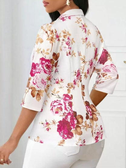 Blazer décontracté à imprimé floral et un bouton - Élégance District 