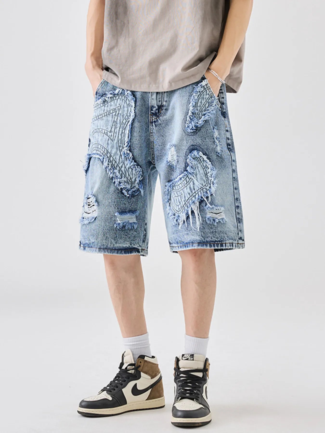 Short jean délavé pour homme, grandes tailles    Elégance District