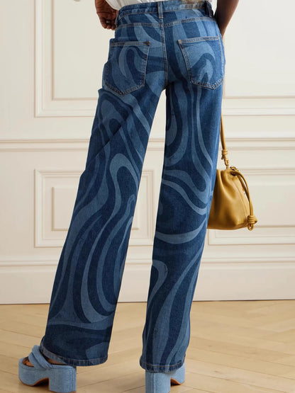 Jean à jambes larges imprimé vagues   Elégance District