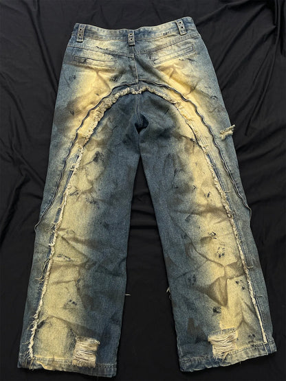 Jean cargo homme effet usé avec déchirures artistiques   Elégance District