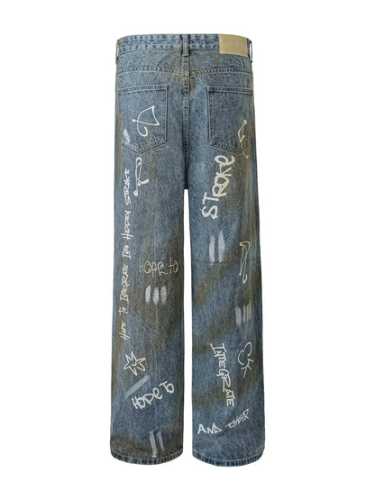 Jean ample pour hommes avec motifs graffiti   Elégance District