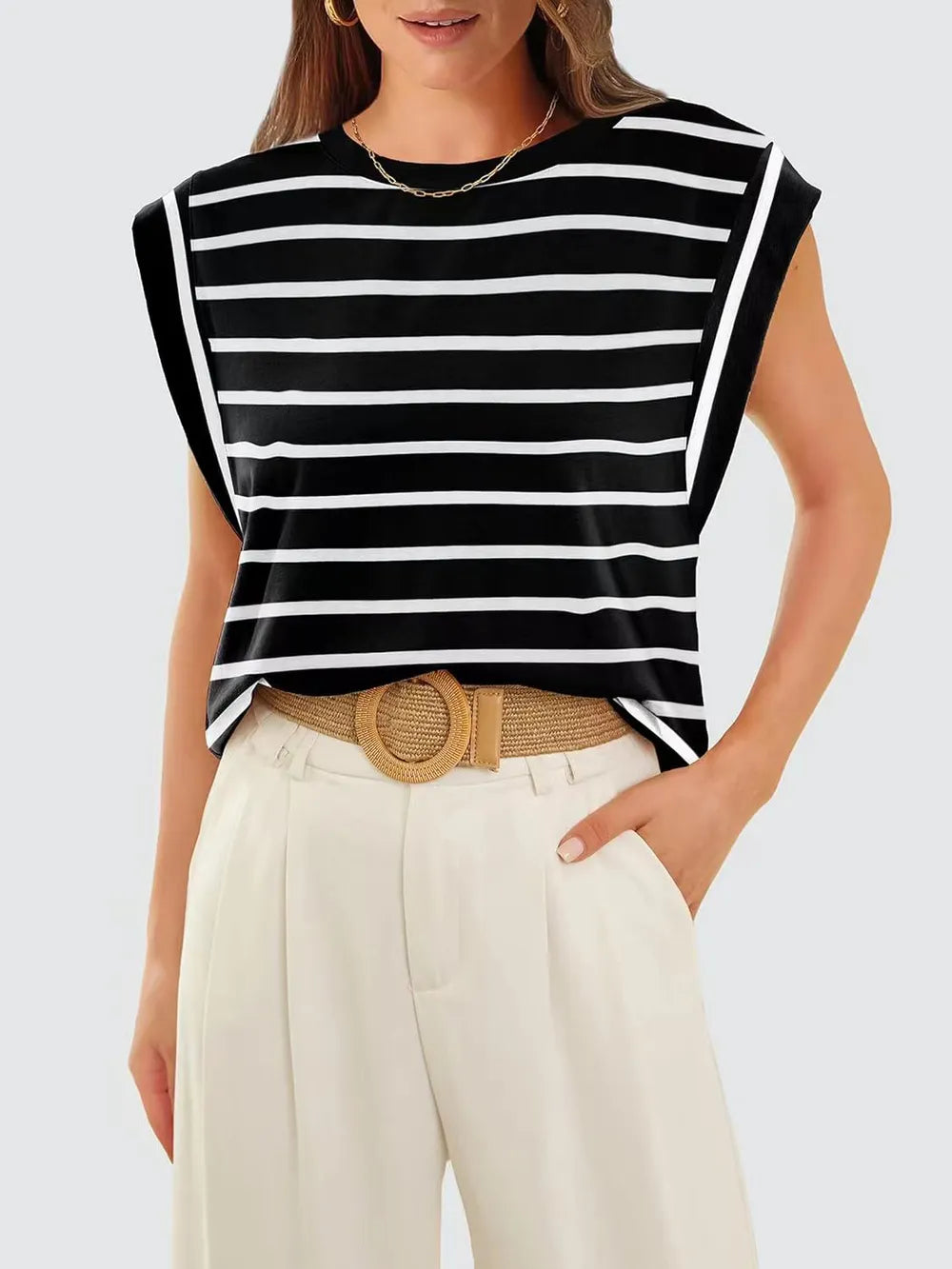 T-shirt Rayé Femme Col Rond - Élégance District