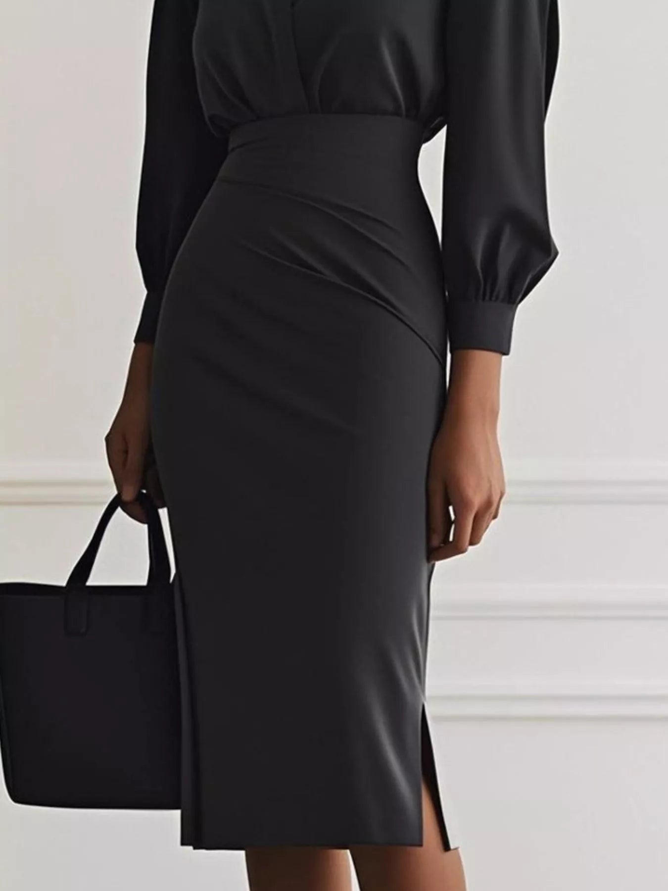 Robe chemise midi froncée avec fente latérale  Elégance District