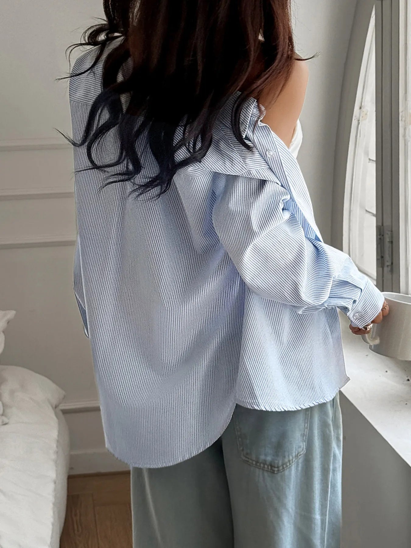 Chemise rayée oversize à boutons, coupe décontractée   Elégance District