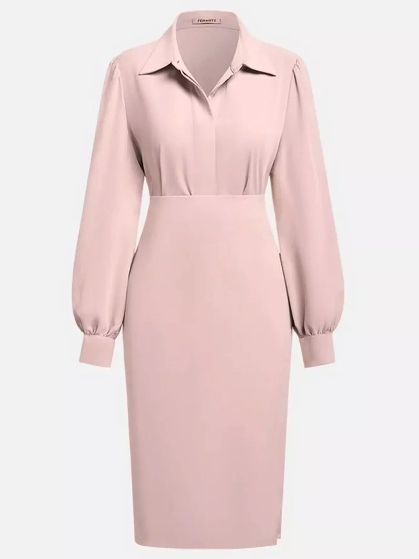 Robe chemise midi froncée avec fente latérale  Elégance District
