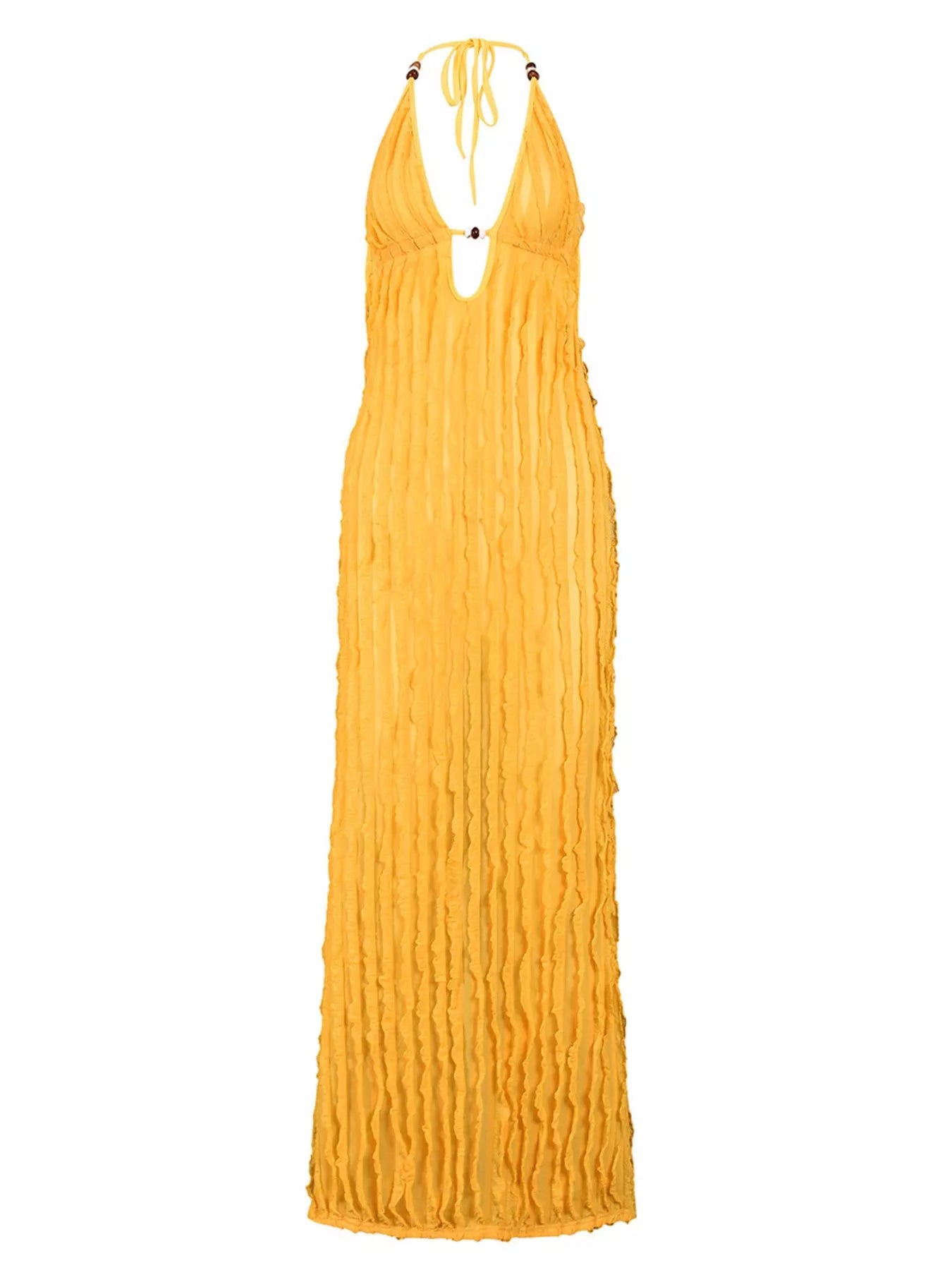 Robe longue moulante texturée à col Halter  Elégance District