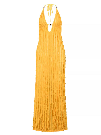 Robe longue moulante texturée à col Halter  Elégance District