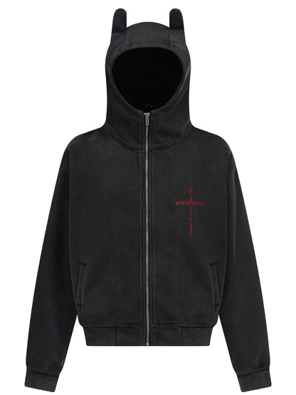Sweat à capuche zippé avec cornes de diable   Elégance District
