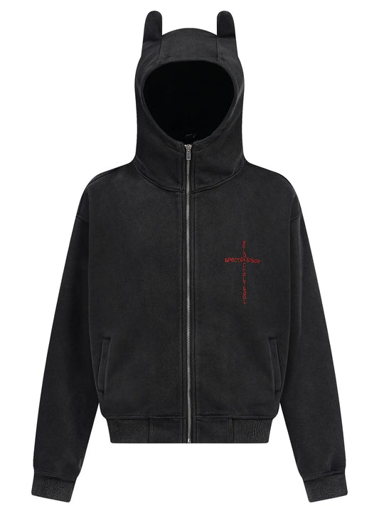 Sweat à capuche zippé avec cornes de diable   Elégance District