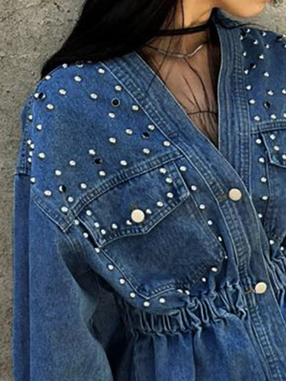 Veste  jean boutonnée cloutée  Elégance District