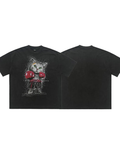 T-shirt homme à motif chat, délavage vintage   Elégance District