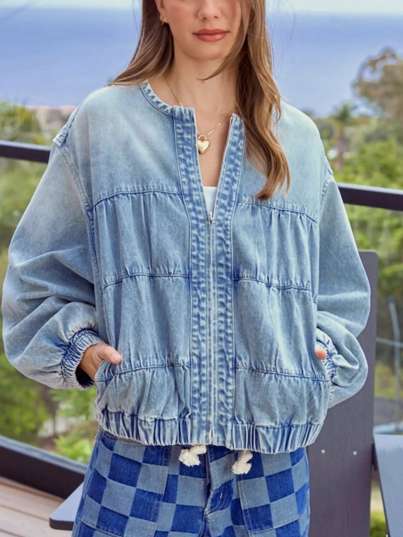 Veste jean délavée à fermeture éclair   Elégance District