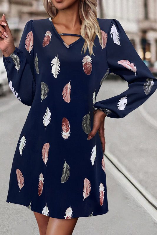 Robe imprimé plumes et col en V  Elégance District