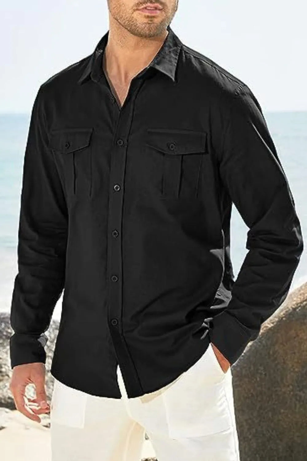 Chemise à manches longues boutonnée pour homme grande taille    Elégance District