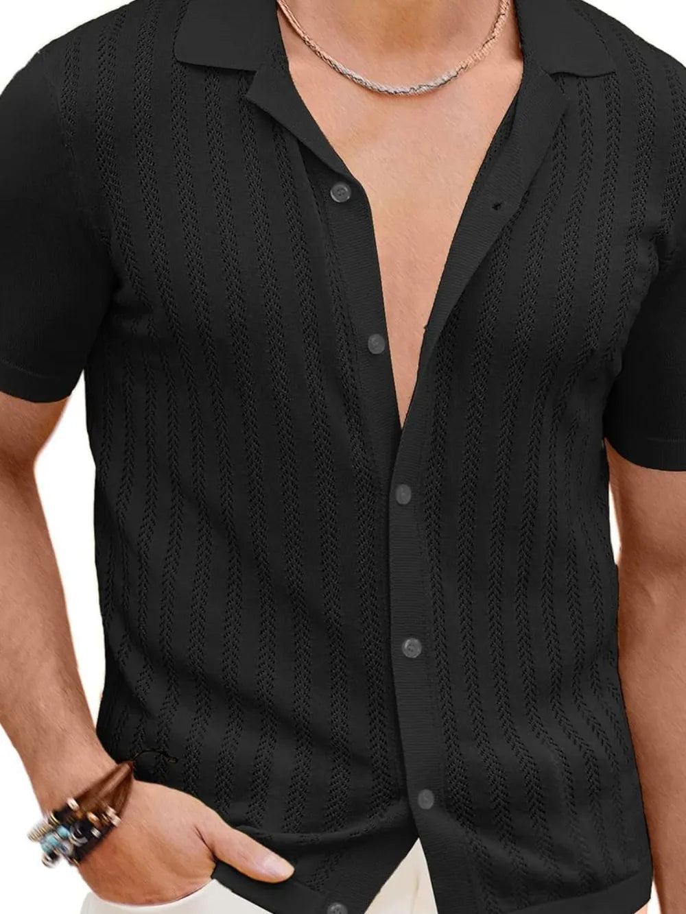 Chemise à manches courtes boutonnée ajourée pour homme   Elégance District