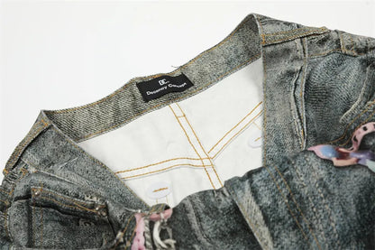 Short jean imprimé de chaînes à perles colorées pour homme   Elégance District