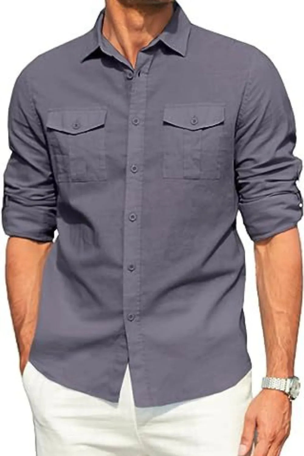 Chemise à manches longues boutonnée pour homme grande taille    Elégance District