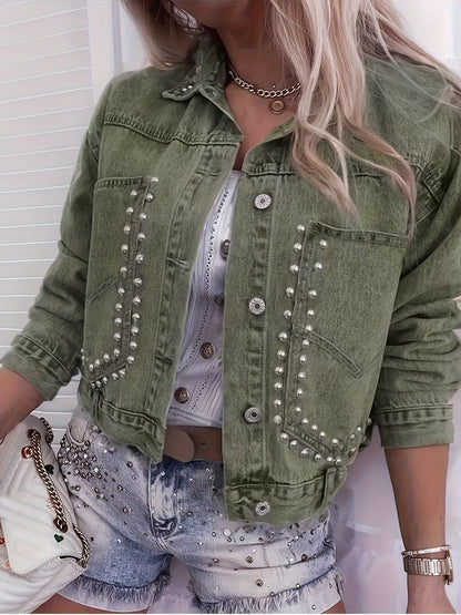 Veste en jean délavée à boutons cloutés   Elégance District