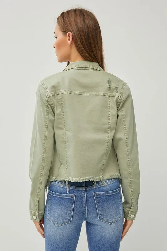 Veste  jean courte boutonnée à ourlet brut, grande taille   RISEN  