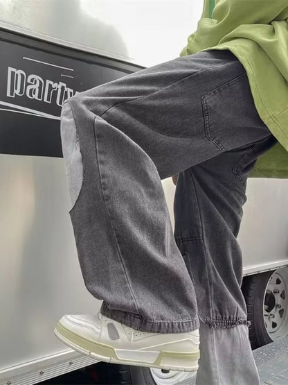 Jean homme grande taille à jambes larges et effet usé   Elégance District
