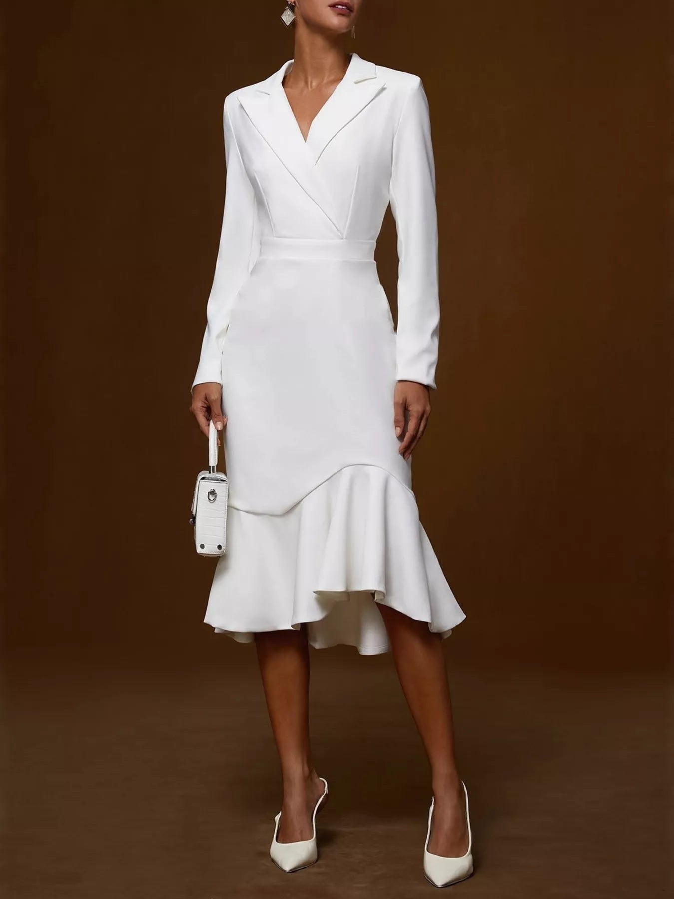 Robe blazer midi à manches longues et ourlet volanté   Elégance District
