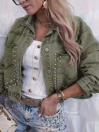 Veste en jean délavée à boutons cloutés   Elégance District