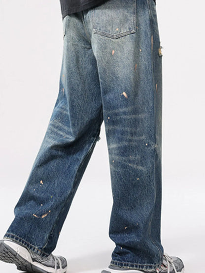 Jean vintage à jambes larges et effet usé  grandes tailles  Elégance District