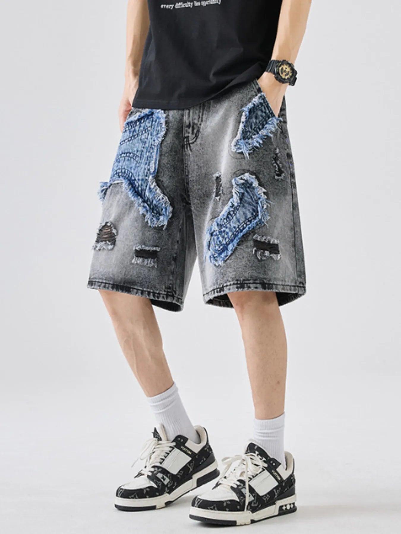 Short jean délavé pour homme, grandes tailles    Elégance District