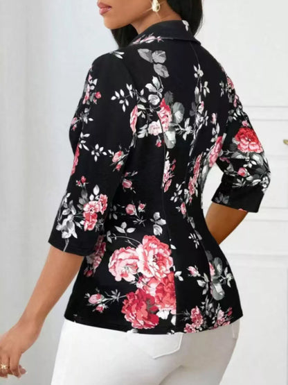 Blazer décontracté à imprimé floral et un bouton - Élégance District 