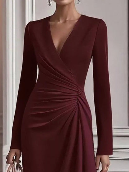Robe à manches longues froncée et cache-cœur Elégance District