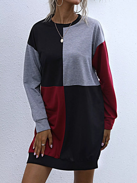 Mini Robe décontractée à manches longues et blocs de couleur   Elégance District