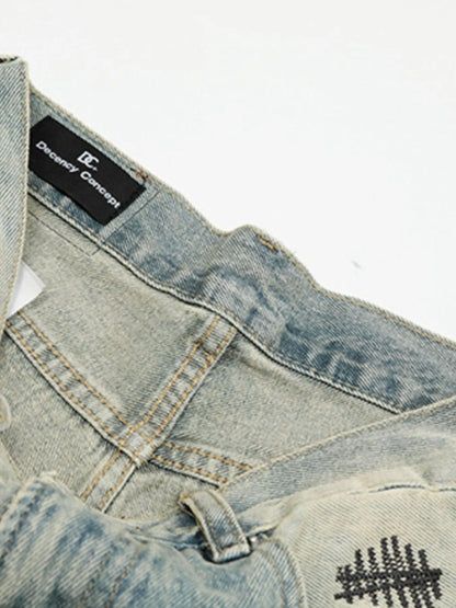 Jean vintage délavé à jambes larges pour homme   Elégance District